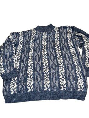 Haband For Her Blue & White Floral Knit Sweater X-Large Grandpa core